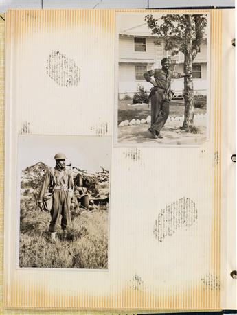 (AFRICAN AMERICANA--WORLD WAR II)) Mostly World War II-era miltary album with more than 160 photographs of African American servicemen